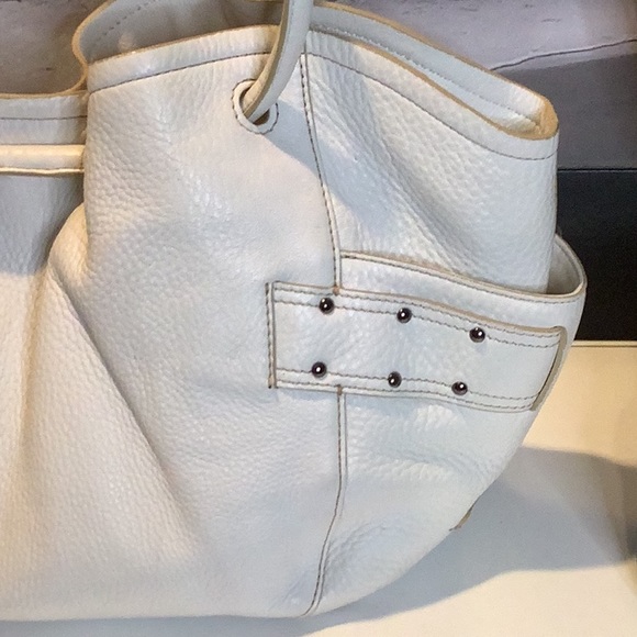 Cole Haan Pebbled Ivory Cream Leather Ruched Top Handbag - Picture 7 of 12